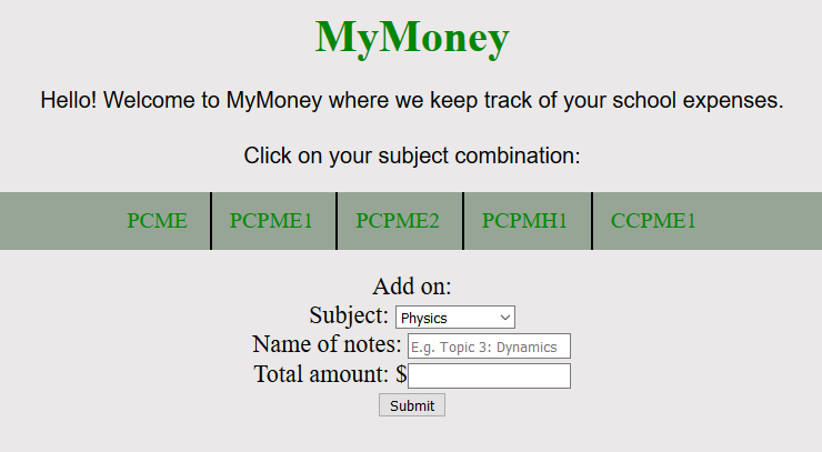 MyMoney Homepage